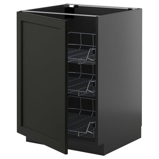 METOD - METOD Base cabinet with wire baskets, black-grey/Lerhyttan black stained, 60x60 cm