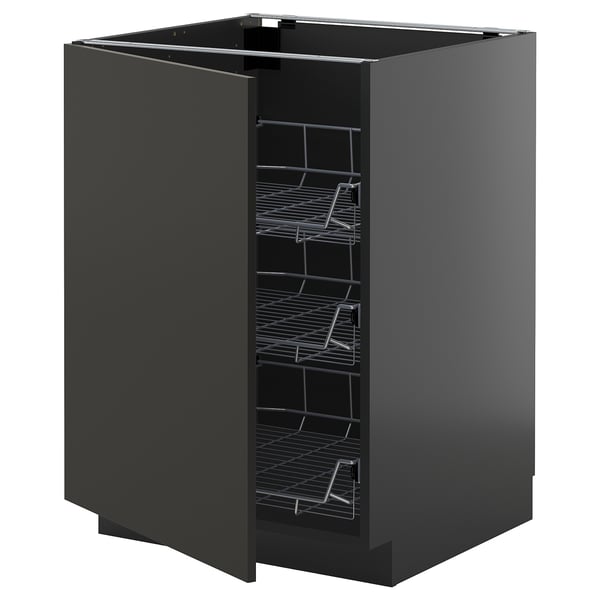 METOD base cabinet with wire baskets, black-grey/Nickebo matt anthracite, 60x60 cm
