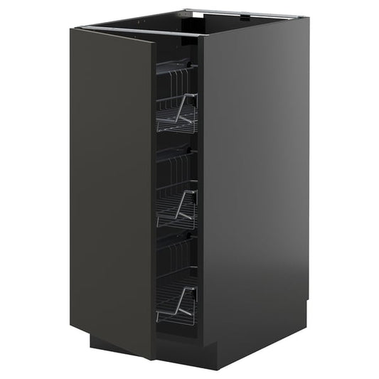 METOD - METOD Base cabinet with wire baskets, black-grey/Nickebo matt anthracite, 40x60 cm