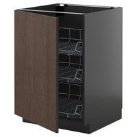 METOD base cabinet with wire baskets, black-grey/Sinarp brown, 60x60 cm