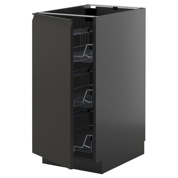 METOD base cabinet with wire baskets, black-grey/Upplöv matt anthracite, 40x60 cm