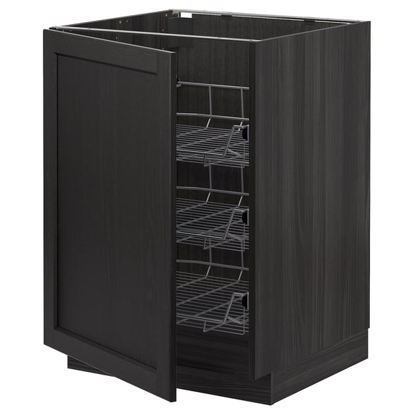 METOD - METOD Base cabinet with wire baskets, black/Lerhyttan black stained, 60x60 cm