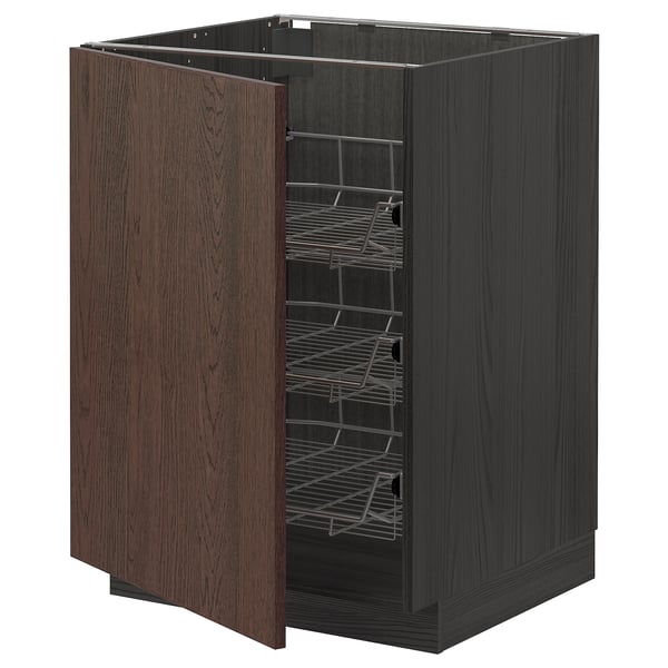 METOD - METOD Base cabinet with wire baskets, black/Sinarp brown, 60x60 cm