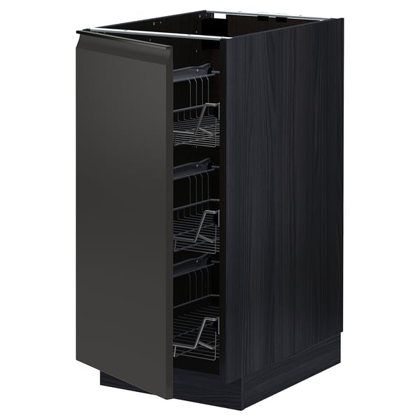 METOD base cabinet with wire baskets, black/Upplöv matt anthracite, 40.0x80.0x60.0 cm