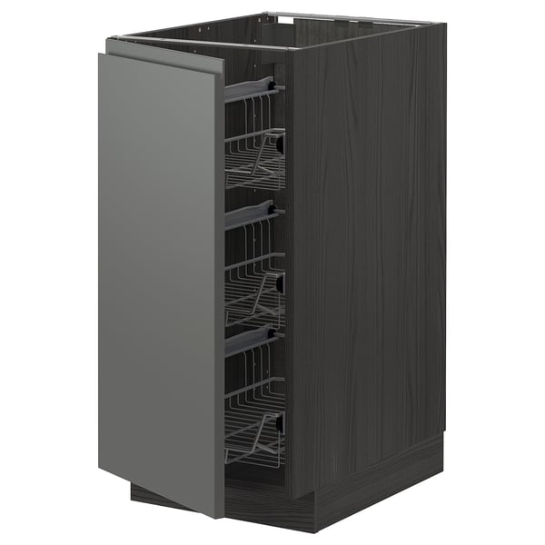 METOD base cabinet with wire baskets, black/Voxtorp dark grey, 40x60 cm