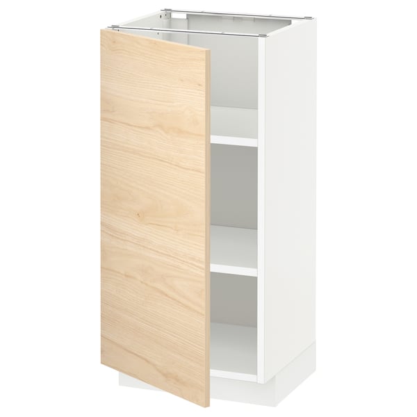 METOD base cabinet with shelves, white/Askersund light ash effect, 40x37 cm