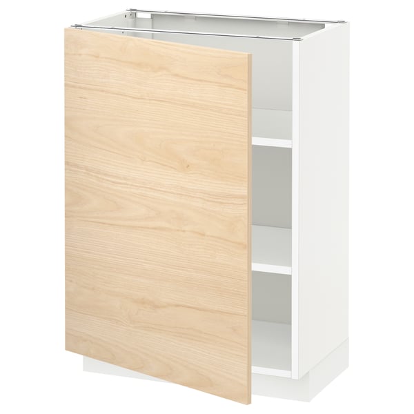 METOD base cabinet with shelves, white/Askersund light ash effect, 60x37 cm