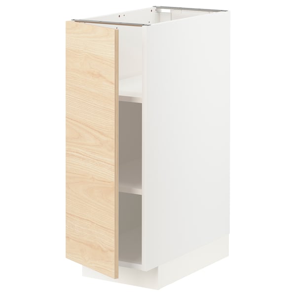 METOD base cabinet with shelves, white/Askersund light ash effect, 30x60 cm