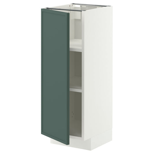 METOD base cabinet with shelves, white/Aspudden dark grey-green, 30x37 cm