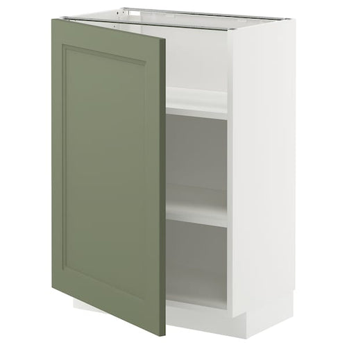 METOD base cabinet with shelves, white/Axstad grey-green, 60x37 cm