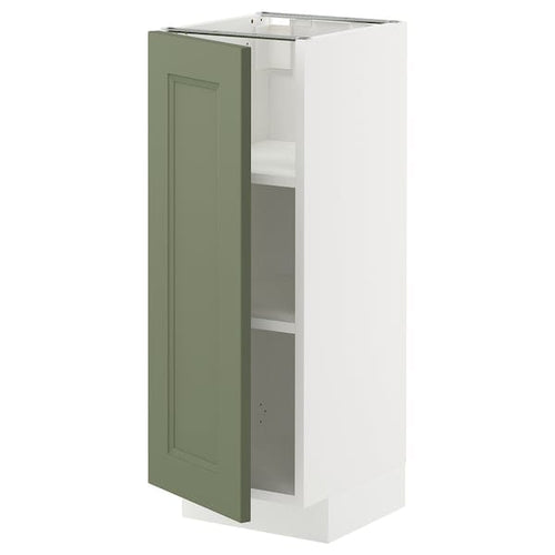 METOD base cabinet with shelves, white/Axstad grey-green, 30x37 cm