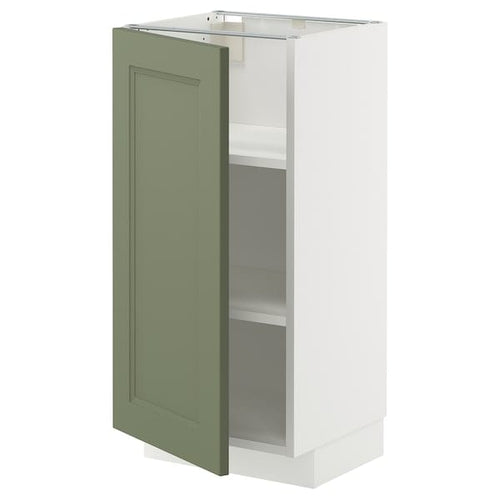 METOD base cabinet with shelves, white/Axstad grey-green, 40x37 cm