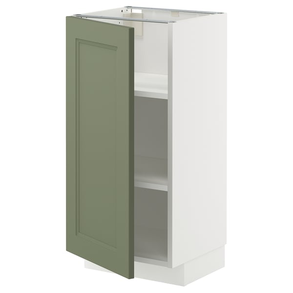 METOD - METOD Base cabinet with shelves, white/Axstad grey-green, 40x37 cm