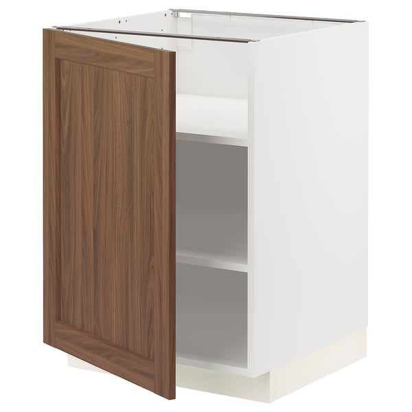 METOD - METOD Base cabinet with shelves, white Enköping/brown walnut effect, 60x60 cm