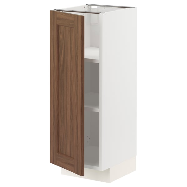 METOD base cabinet with shelves, white Enköping/brown walnut effect, 30x37 cm