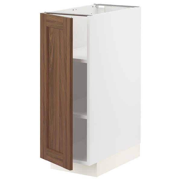 METOD base cabinet with shelves, white Enköping/brown walnut effect, 30x60 cm