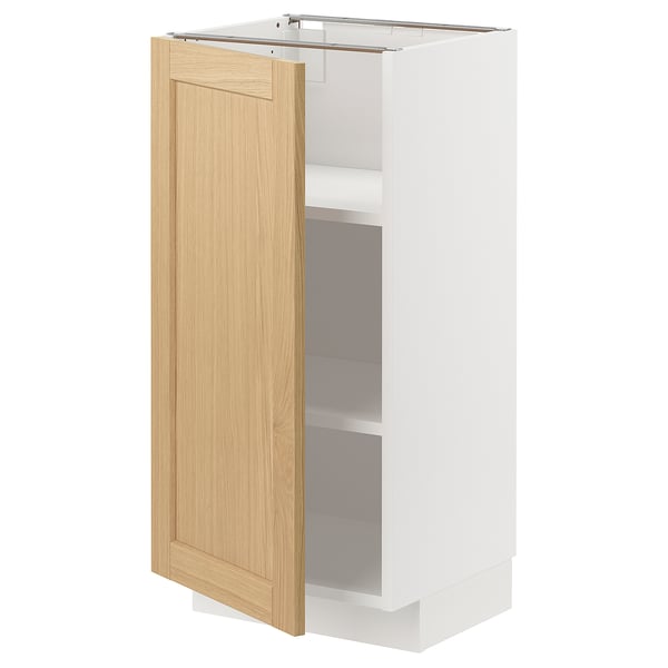 METOD base cabinet with shelves, white/Forsbacka oak, 40x37 cm