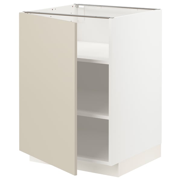 METOD base cabinet with shelves, white/Havstorp beige, 60x60 cm