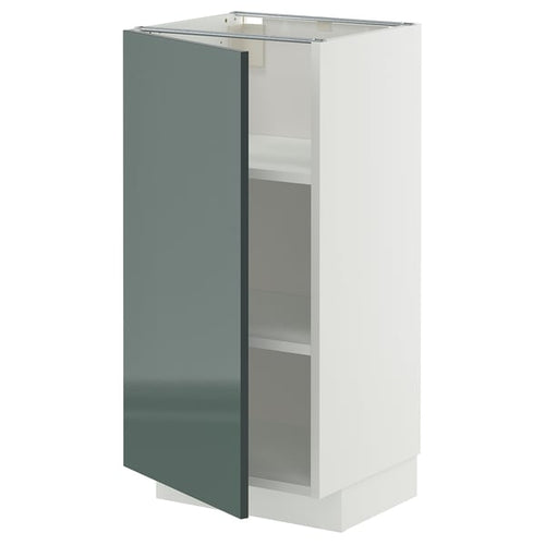 METOD base cabinet with shelves, white/Kallarp high-gloss dark grey-green, 40x37 cm