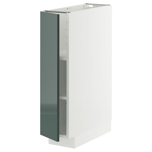 METOD base cabinet with shelves, white/Kallarp high-gloss dark grey-green, 20x60 cm