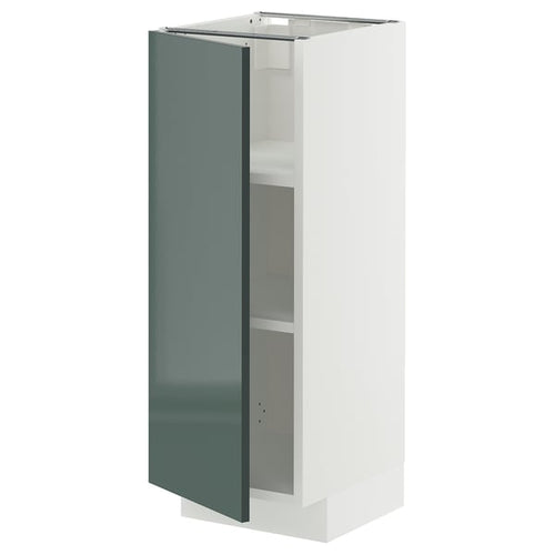 METOD base cabinet with shelves, white/Kallarp high-gloss dark grey-green, 30x37 cm