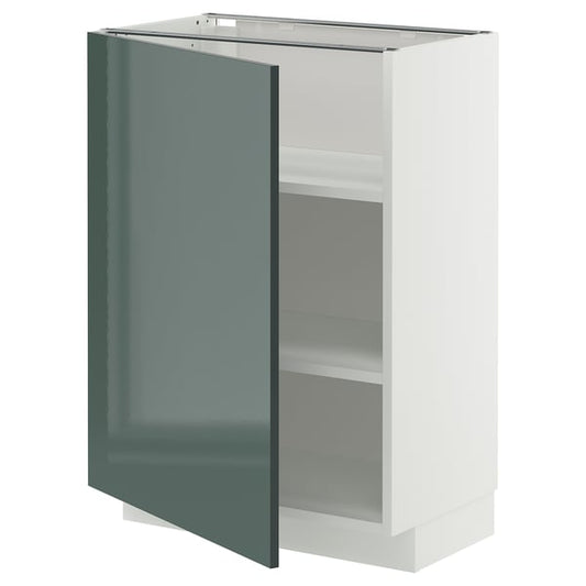 METOD - METOD Base cabinet with shelves, white/Kallarp high-gloss dark grey-green, 60x37 cm