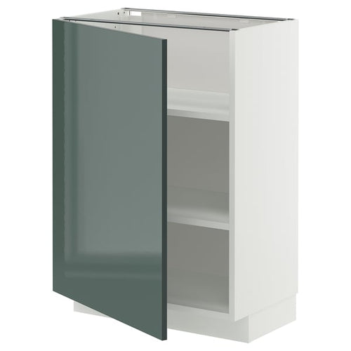 METOD base cabinet with shelves, white/Kallarp high-gloss dark grey-green, 60x37 cm