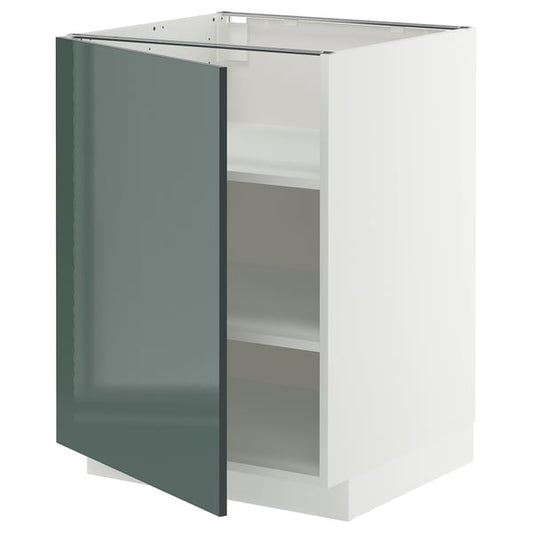 METOD - METOD Base cabinet with shelves, white/Kallarp high-gloss dark grey-green, 60x60 cm