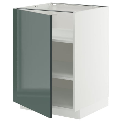 METOD base cabinet with shelves, white/Kallarp high-gloss dark grey-green, 60x60 cm