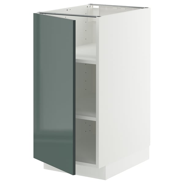 METOD - METOD Base cabinet with shelves, white/Kallarp high-gloss dark grey-green, 40x60 cm
