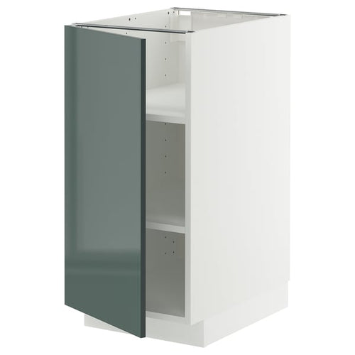 METOD base cabinet with shelves, white/Kallarp high-gloss dark grey-green, 40x60 cm