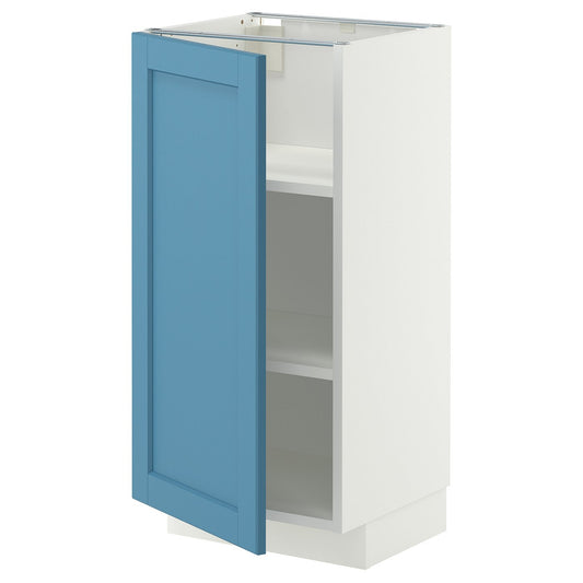 METOD base cabinet with shelves, white/Lerhyttan blue, 40x37 cm