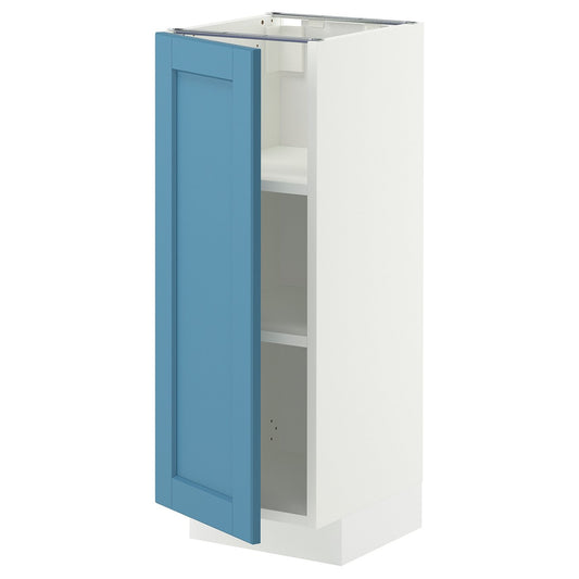 METOD base cabinet with shelves, white/Lerhyttan blue, 30x37 cm