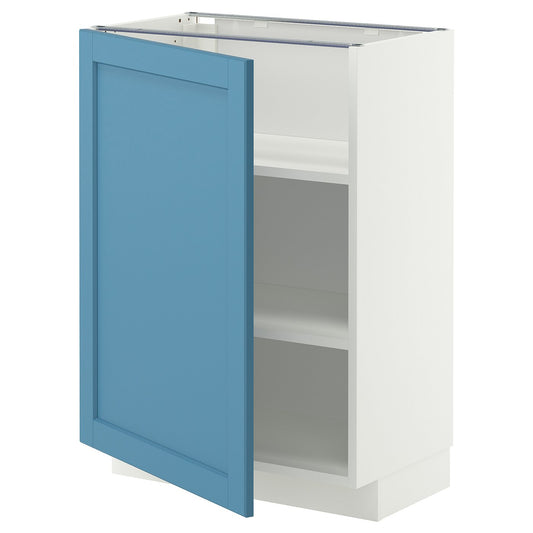 METOD base cabinet with shelves, white/Lerhyttan blue, 60x37 cm