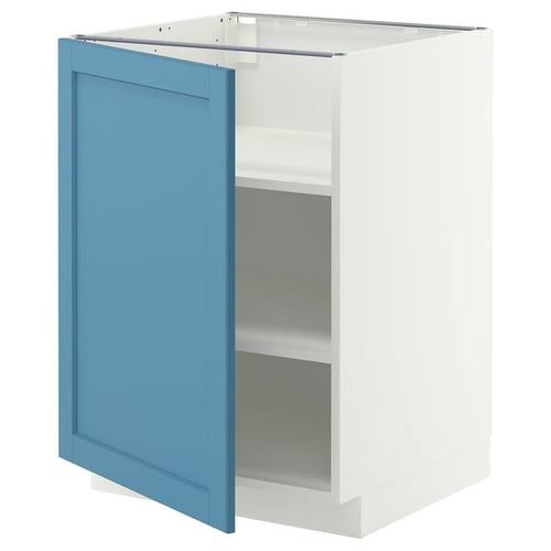 METOD base cabinet with shelves, white/Lerhyttan blue, 60x60 cm