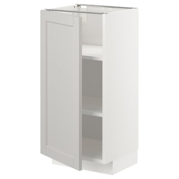METOD base cabinet with shelves, white/Lerhyttan light grey, 40x37 cm