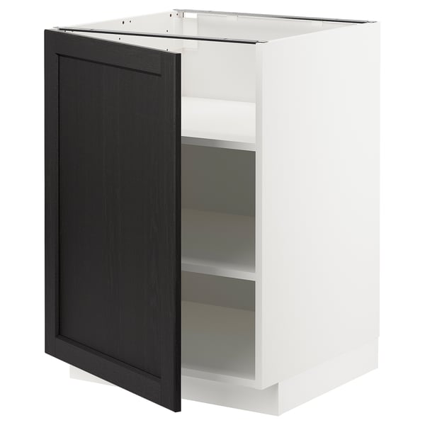 METOD base cabinet with shelves, white/Lerhyttan black stained, 60x60 cm