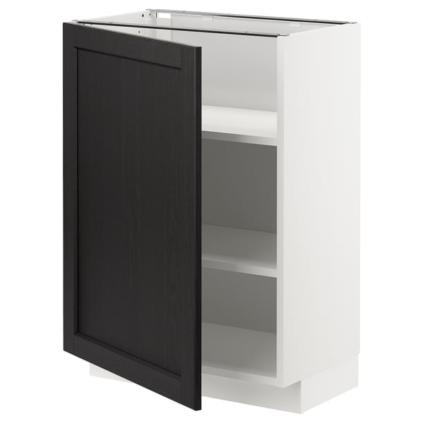 METOD base cabinet with shelves, white/Lerhyttan black stained, 60x37 cm