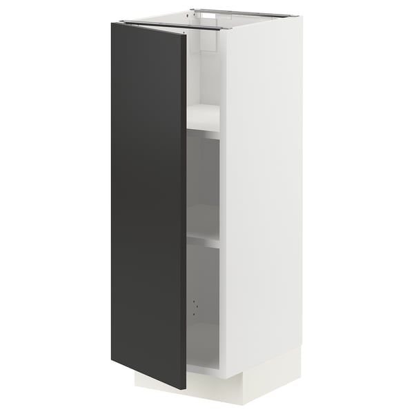 METOD base cabinet with shelves, white/Nickebo matt anthracite, 30x37 cm