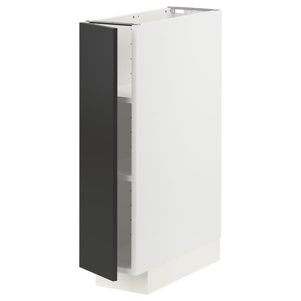 METOD base cabinet with shelves, white/Nickebo matt anthracite, 20x60 cm