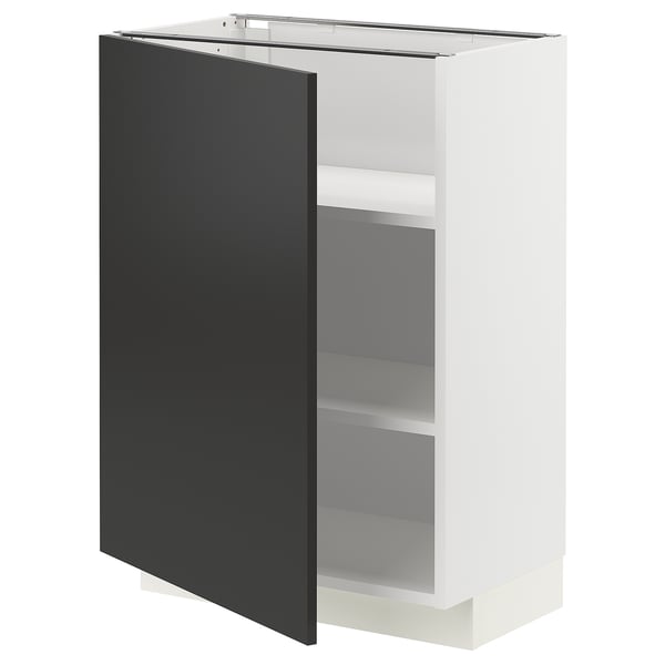 METOD base cabinet with shelves, white/Nickebo matt anthracite, 60x37 cm