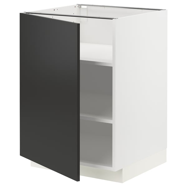 METOD base cabinet with shelves, white/Nickebo matt anthracite, 60x60 cm