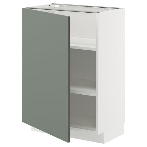 METOD base cabinet with shelves, white/Nickebo matt grey-green, 60x37 cm