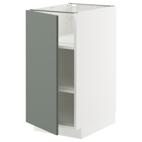METOD - METOD Base cabinet with shelves, white/Nickebo matt grey-green, 40x60 cm