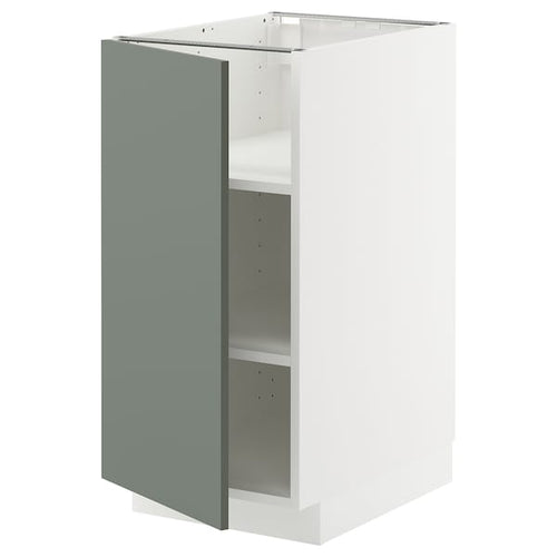 METOD base cabinet with shelves, white/Nickebo matt grey-green, 40x60 cm