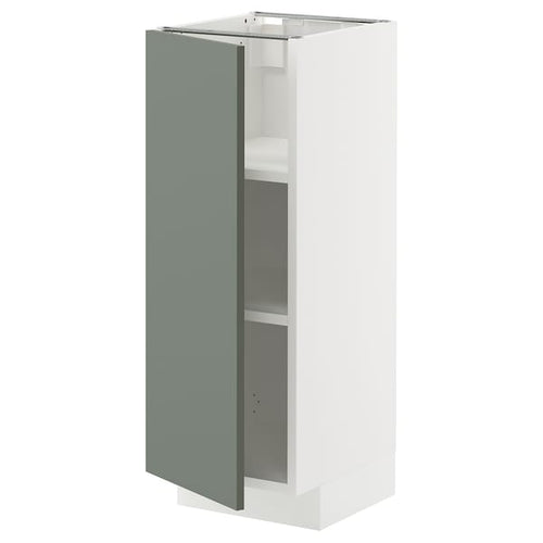 METOD base cabinet with shelves, white/Nickebo matt grey-green, 30x37 cm