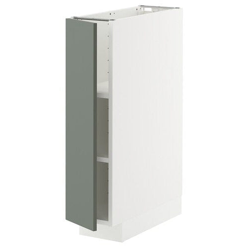 METOD base cabinet with shelves, white/Nickebo matt grey-green, 20x60 cm