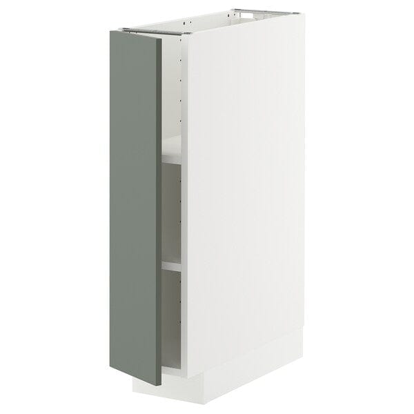 METOD - METOD Base cabinet with shelves, white/Nickebo matt grey-green, 20x60 cm
