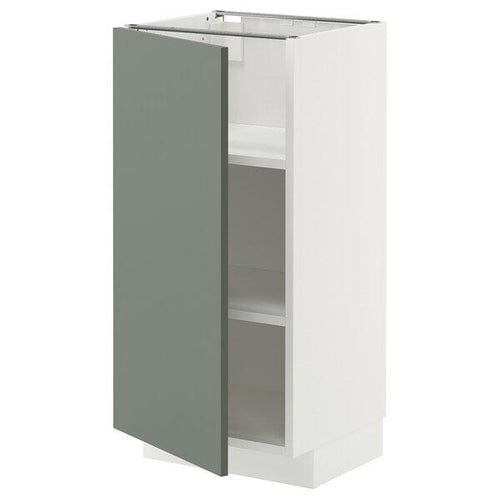 METOD base cabinet with shelves, white/Nickebo matt grey-green, 40x37 cm
