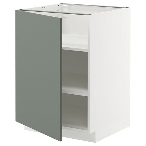 METOD base cabinet with shelves, white/Nickebo matt grey-green, 60x60 cm